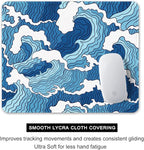 Auhoahsil Mouse Pad, 12 x 10 in Japanese Style Wave Computer Mouse Pad for Desk, Premium-Textured Non-Slip Rubber Stitched Edges Waterproof Square Mouse Mat for Gaming Work Wireless Mice, Blue