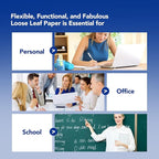 Kaisa loose Leaf Paper Filler Paper 150 Sheets 8"x10.5",Wide Ruled, 3-Hole Punched for 3-Ring Binders, Carton of 12pack