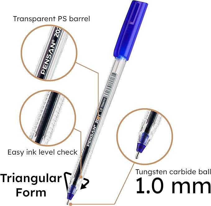 Blue Ballpoint Pens,1.0 mm Medium Point, Blue Pens, Ergonomic Triangle Grip, Smooth Writing, 300-Count Pack of Bulk Pens
