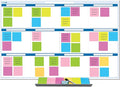 Sky Blue 12 Section Task, Objective and Goals Planning System Horizontal 24" Tall x 36" Wide. Wall Tray, Dry-Erase Marker, Eraser and 600 Sticky-Notes