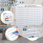 Lincia 36"x 24" Real Estate Whiteboard Lined White Board Dry Erase Real Estate Supplies Visual Transaction Tracking Whiteboard Erasable Surface Hanging Board with Sliding Tray for Wall