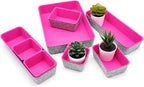 Welaxy Desk Drawer Organizer Tray Set, 8-Piece Office Drawer Organizers for Pens, Makeup, Keys, Crafts, Entryway Catchall, Decluttering Storage (Hot Pink)
