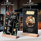 TONICE® 3 Pack 8.5x11 Acrylic Sign Holder L Shape Slant Back Design Clear Acrylic Frame Wood Base, Table Menu Display Stand, Flyer Display (Optional 8.5x11/5x7 Inch L/T Shape)