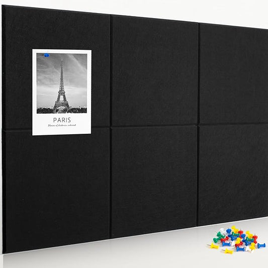 AKTOP Black Cork Bulletin Board 24"x36", 6 Pack Removable Felt Cork Board Tiles for Wall, Large 2 x 3 Bulletin Board Notice Pin Board for Office, School & Home, 24 Safe Adhesive Tabs, 20 Pushpins
