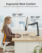 monTEK Single Monitor Arm with USB A/C, Ultrawide Monitor Stand for 17 to 57 Inch Curved Screen, Holds 59.4 lbs, Adjustable Gas Spring Arm, 75/100 VESA Mount, Clamp & Grommet Desk Mount, Black