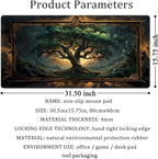 Mystical Green Tree Large Gaming Mouse Pad Forest Tree of Life Deskpad Mat XXL Extended Gaming Desk Large Mousepad Computer Laptop Keyboard and Mouse Mat, Office Desk Decor Pad 31.5x15.8 in