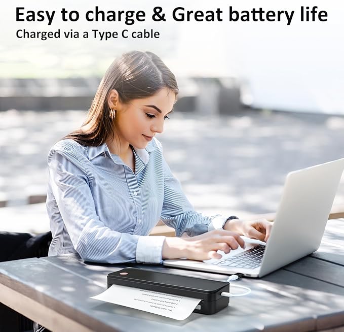 Inkless Portable Printer for Travel, Wireless Thermal Printer Supports 8.5 x 11 Inch Thermal Paper, Bluetooth Machine Includes Carry Case and 3 Rolls of Paper Kit, Black