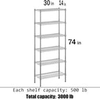 Regal Altair 14" Deep x 30" Wide x 74" Height Wire Shelving Kit | 6-Tier | NSF Commercial Storage Rack Unit