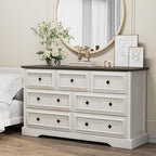 VVFLU Farmhouse 7 Drawer Dresser for Bedroom, 54" Wide Wooden Dresser with Natural Texture & Vintage Metal Knobs, Large Chest of Drawers for Bedroom, Living Room, Hallway, Antique White
