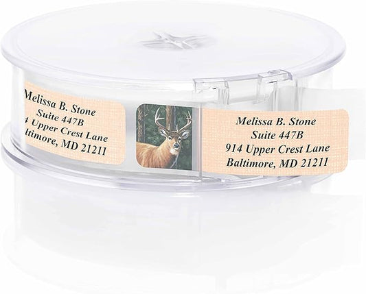Deer Designer Rolled Address Labels with Elegant Plastic Dispenser