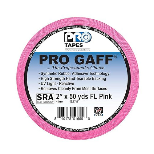 2" Width ProTapes Pro Gaff Premium Matte Cloth Gaffer's Tape With Rubber Adhesive, 50 yds Length x, Fluorescent Pink (Pack of 1)