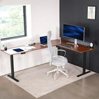VIVO Electric Corner 84 x 63 inch L-Shaped Standing Desk, Memory Height Adjustment, Dark Walnut Top Black Frame, DESK-E3CTBD-84