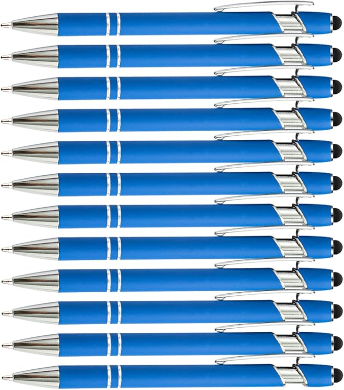 PASISIBICK 12 Pieces Blue Ballpoint Pen with Stylus Tip, 2 in 1 Stylus Stylish Pen, Blue Metal Stylus Pen for Touch Screens, Black Ink, 1.0 mm Medium Point(12 PCS Light Blue)