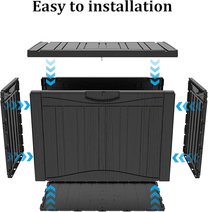 Decksplore 50 Gallon Outdoor Storage Box Waterproof Lockable Resin Deck Box Large, Patio Storage Bin for Pool Accessories Cushion Furniture, Garden Tools, UV-Resistant Outside Delivery Black