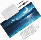 CANFLASHION Gaming Mouse Pad,Large Mouse Pads for Desk,Non-Slip Rubber Base Extended Mousepad,XXL Keyboard Mouse Mat,Computer Keyboard Desk Pad with Stitched Edges,35.4x15.8inch,Romantic Moon On Sea