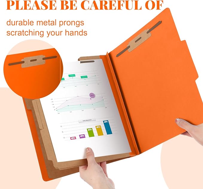 Skyygemm 24 Pcs Classification Folders Letter Size, 3 Divider Pressboard File Folder with Fasteners, Expanding File Organizer Bulk for School Teachers, Office Employee, Coworker, Staff (Orange)