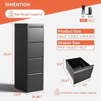 IKIMI 4 Drawer Locking File Cabinet with Wheels,Black Metal Mobile Filing Cabinets,Vertical File Cabinet for Home Office,Rolling Storage Cabinet for A4/Letter/Legal Size File,Assembly Required