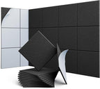 UNECHO 12 Pack 12" X 12" X 0.4" Acoustic Panels for Wall Sound Absorbing, Square Self-Adhesive Sound Panels, High Density Suitable for Multiple Scenarios(Black)