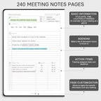EMSHOI Meeting Notebook for Work with Sticky Tabs - 240 Pages, A4 Size Project Planner, PU Leather Meeting Agenda/Minutes Organizer for Women Men, Note Taking, Office & Business, 8.3"x11.7", Black