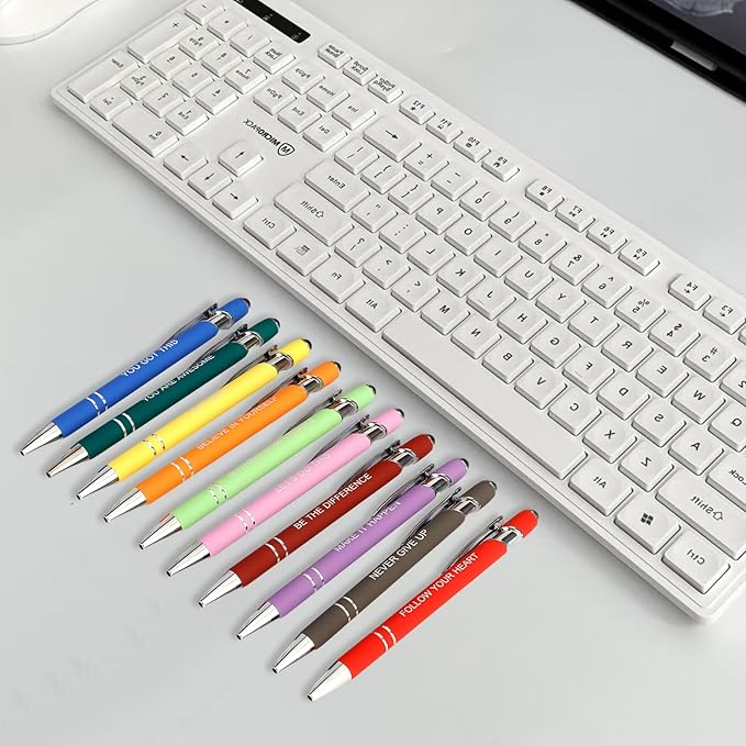 Luxeviss 10 Pcs Inspirational Pens Bulk - Motivational Ink Ballpoint Pen with Quotes Stylus Tip Nurse Gifts for School Coworkers Office Supplies Black Ink