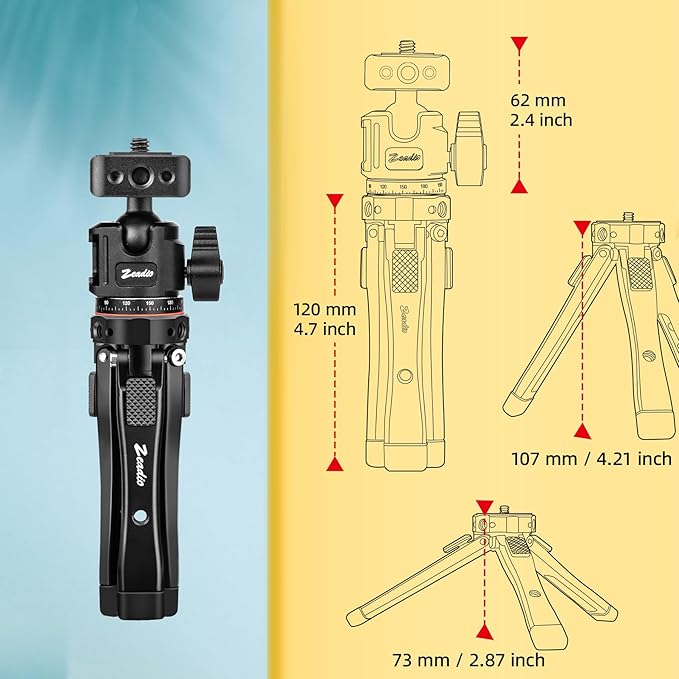 Zeadio Heavy Metal Tripod Kit: 1/4" Screw Adapter Tripod Mount for Travel | Recording | Vlog & Camera | iPhone Vlogging Kit & Camera Stand with 360° Ball Head
