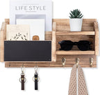 Lwenki Mail and Key Holder – Wall Mount Key Hanger with Shelf and 7 Metal Hooks – Decorative Natural Paulownia Wood Entryway Organizer with Mounting Hardware (16.5”W x 8.7”H x 3.5”D) (Wood)