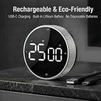 Rechargeable Magnetic Kitchen Timer,LED Countdown/Up Timer, Supports USB-C Charging,with Loud Alarm,3 Preset Quick Times(5/15/25m),Perfect for Kitchen Cooking, Studying, and Fitness (Silver)