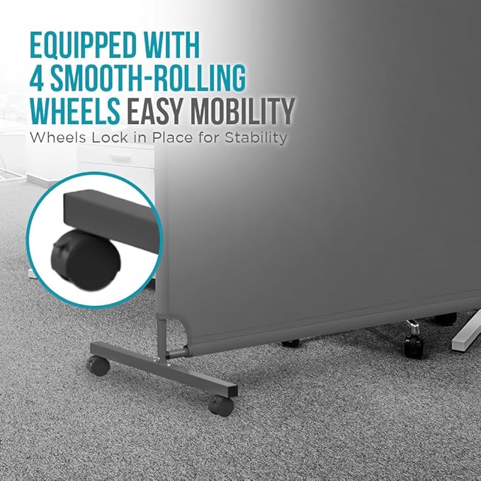Steel-AID 50-inch Rolling Privacy Room Divider - Freestanding Office Wall Partition with Non See-Through Blackout Screen - Sturdy & Durable Iron Frame - Rolling Wheels - Black, White, Gray & Blue