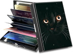 BWEGRHE Slim Credit Card Holder, Black Cat Glitter RFID Blocking Metal Wallet for Men & Women, Aluminum Minimalist Hard Case Pocket-Sized Business Cards Organizer (Fits Up to 10 Cards)