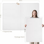 Large Bulletin Board - 48 x 36 Inches, Decorative Felt Pin Board for Wall - 4' x 3' Foldable Photo Display Board with Self-Adhesive Tape, Includes 20 Push Pins - White