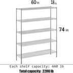Regal Altair 18" Deep x 60" Wide x 74" Height Wire Shelving Kit | 5-Tier | NSF Commercial Storage Rack Unit