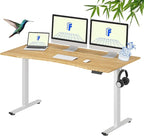 FLEXISPOT EN1 Bamboo Standing Desk, 60 x 30 Inches Whole-Piece Electric Adjustable Height Sit Stand Desk for Home Office (White Frame + Bamboo Curved Desktop, 2 Packages)