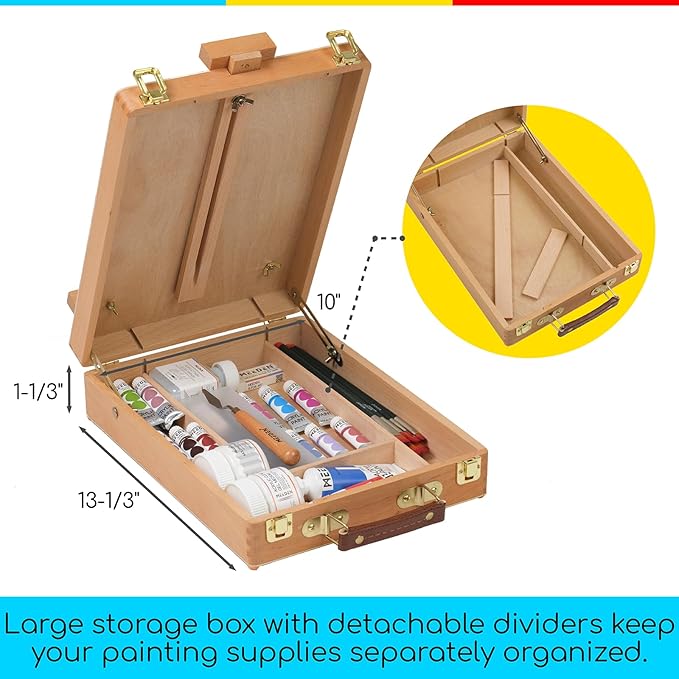 MEEDEN Tabletop Art Sketchbox Easel : Solid Beechwood Table Easels for Painting Canvas, Adjustable Desktop Easel - Art Supply Storage Box for Adults & Artist