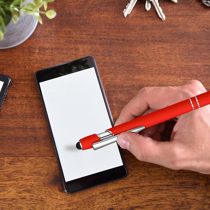 8 Pcs Blue Ink Ballpoint Pen with Stylus Tip 2 in 1 Stylus Ballpoint Pen Metal Pens Stylus Pen for Touch Screens School Office Coworkers (Red)