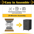 SteeLoong 2 Drawer File Cabinet with Lock，Black Rolling File Cabinet for Home Office, Metal Small Mobile Filing Cabinets on Wheels for Hanging Letter