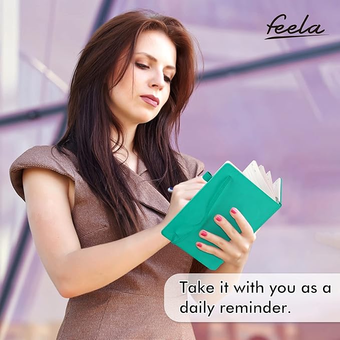 feela 12 Pack Notebooks Journals Bulk, Hardcover Notebook Classic Ruled Lined Journals with Pen Holder for Women Girls School Business Supplies, with 12 Black Pens, 120 GSM, 5.1”x8.3”, A5, Aqua