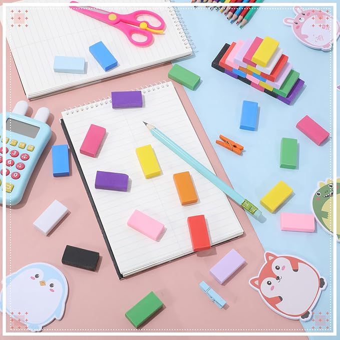 144 Pcs Bulk Erasers for Kids Pencil Erasers First Day of School Gifts for Student Pastel Colors Neon Colors Cute Party Favor for Classroom Art Office, Back-to-School Supplies(Multicolor)