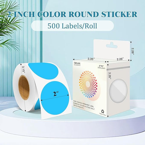 2 Inch Round Color Coding Labels (500 Count) - Sky Blue Dot Stickers Circle Labels with Dispenser Box for Warehouse, Filing, Industrial, Office Organization