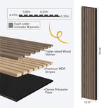 Olanglab Wood Slat Wall Panels, Wooden Acoustic Wall Panels, 94.5"x12.6" Each 3D Wall Panels for Interior Wall Decor, 4 Pack in Total 94.5"x50.4" (Dark Walnut)