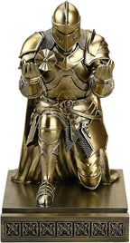 Amoysanli Medieval Armored Warrior Wearing Outerwear, Mobile Phone Stand Knight Pen Holder Desk Organizers, Resin Bookends Paperweight with a Letter Opener for Desk (Bronze)