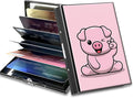 BWEGRHE Slim Credit Card Holder, Pink Pig RFID Blocking Metal Wallet for Men & Women, Aluminum Minimalist Hard Case Pocket-Sized Business Cards Organizer (Fits Up to 10 Cards)