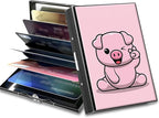 BWEGRHE Slim Credit Card Holder, Pink Pig RFID Blocking Metal Wallet for Men & Women, Aluminum Minimalist Hard Case Pocket-Sized Business Cards Organizer (Fits Up to 10 Cards)