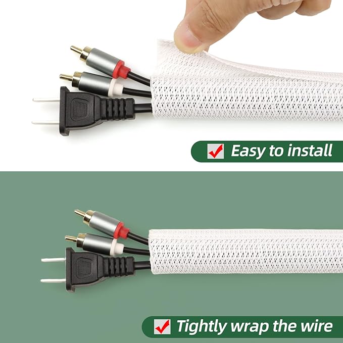 Split Wire Loom Tubing, Cable Protector Sleeve, Braided Cable Management for TV/Computer/Home Theater/Engine Bay, Cord Protectors from Pets No Chew (White, 3/4"-25ft)