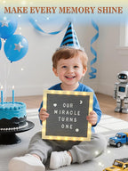 Changeable Felt Letter Board with LED Lights - 10×10" Message Custom Signs & Wood Stand & 450 Letters, Poster Board for Valentine's Day/Baby/Pregnancy Announcement/Classroom Wall Decor Gifts, Grey