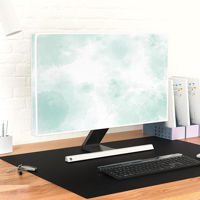 Baocicco Abstract Watercolor Waterproof Computer Monitor Cover 22, 23, 24, 25 Inch Cyan Marble Dip Dyeing Dust Proof Monitor Covers for Computer Screen Anti-Static Dustproof Protective，Mint Green