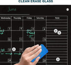 J&J worldwide Magnetic Whiteboard Calendar, 3' x 2' Blsck Glass Wall Calendar Dry Erase Board Monthly Planner for Home, School, Office, Frameless, with Markers, Marker Tray, Eraser, Magnets
