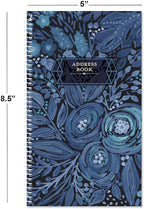 Navy Blossoms Address Book - 94 Pages; 5" x 8-1/2", Spiral-Bound, 50 Replacement Cover Stickers