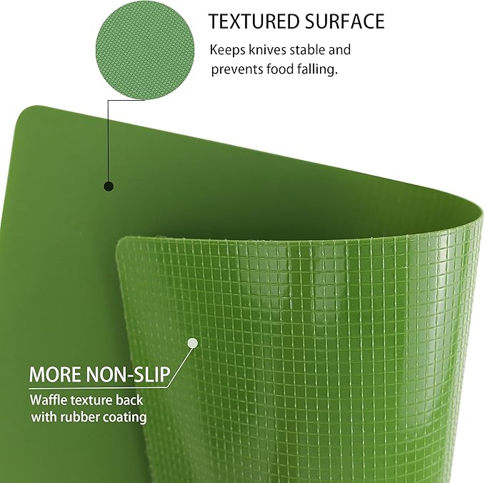 ZVP Plastic Cutting Boards for Kitchen, Flexible Cutting Mats, Gradient Green Chopping Boards with Food Icon, Non-Slip, Non Porous, BPA Free, Dishwasher Safe