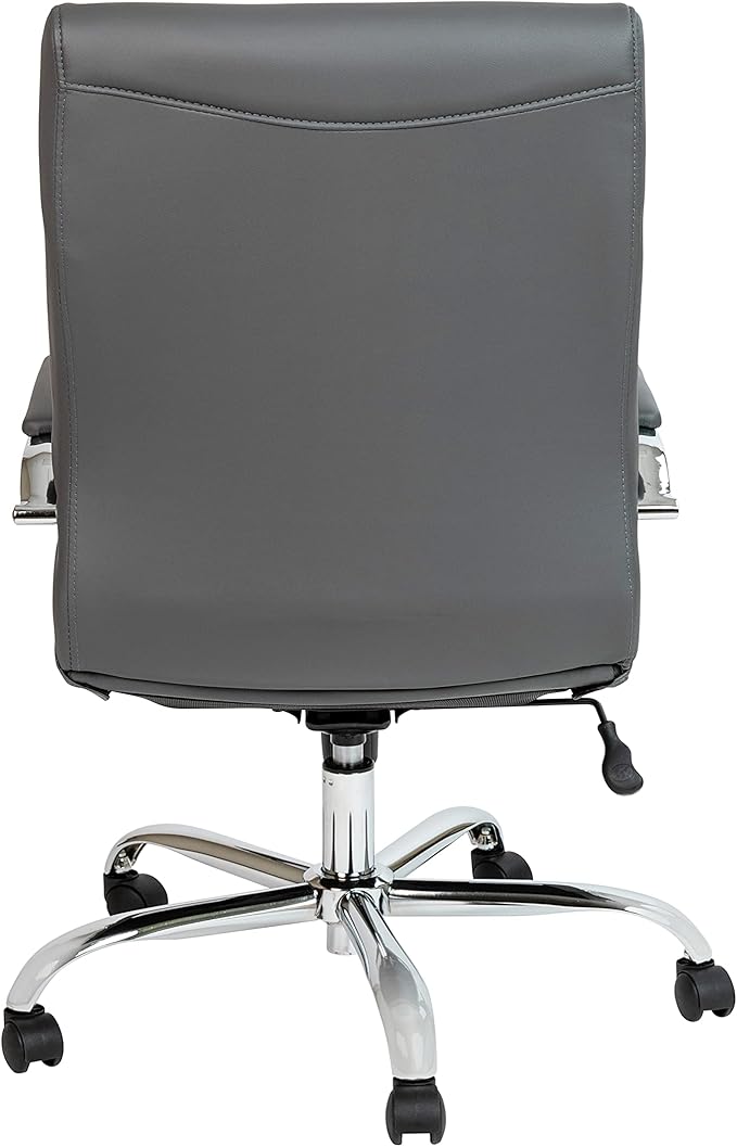 Flash Furniture Whitney Mid-Back Swivel LeatherSoft Desk Chair with Padded Seat and Armrests, Adjustable Height Padded Office Chair, Gray/Chrome