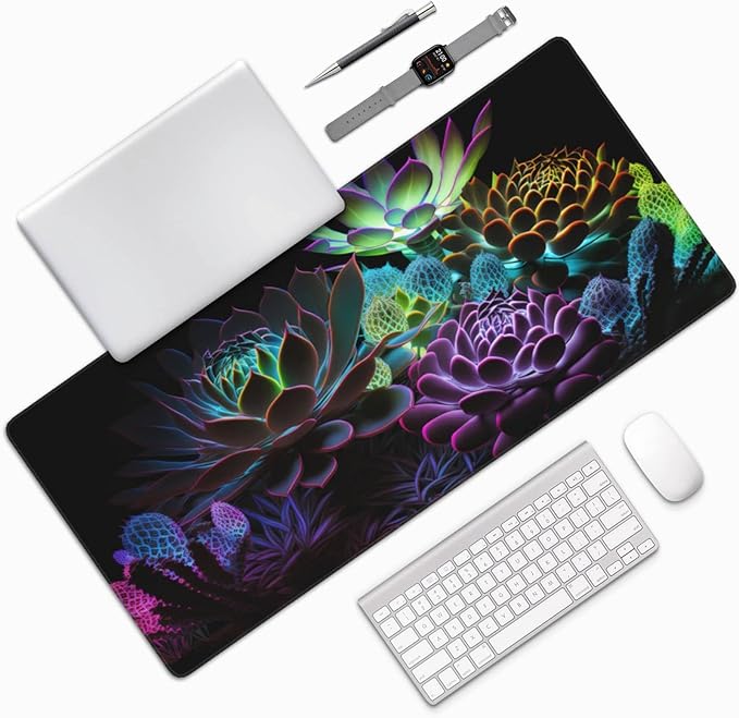 CANFLASHION Gaming Mouse Pad,Large Mouse Pads for Desk,Non-Slip Rubber Base Extended Mousepad,XXL Keyboard Mouse Mat,Computer Keyboard Desk Pad with Stitched Edges,35.4x15.8inch,Succulent Plants